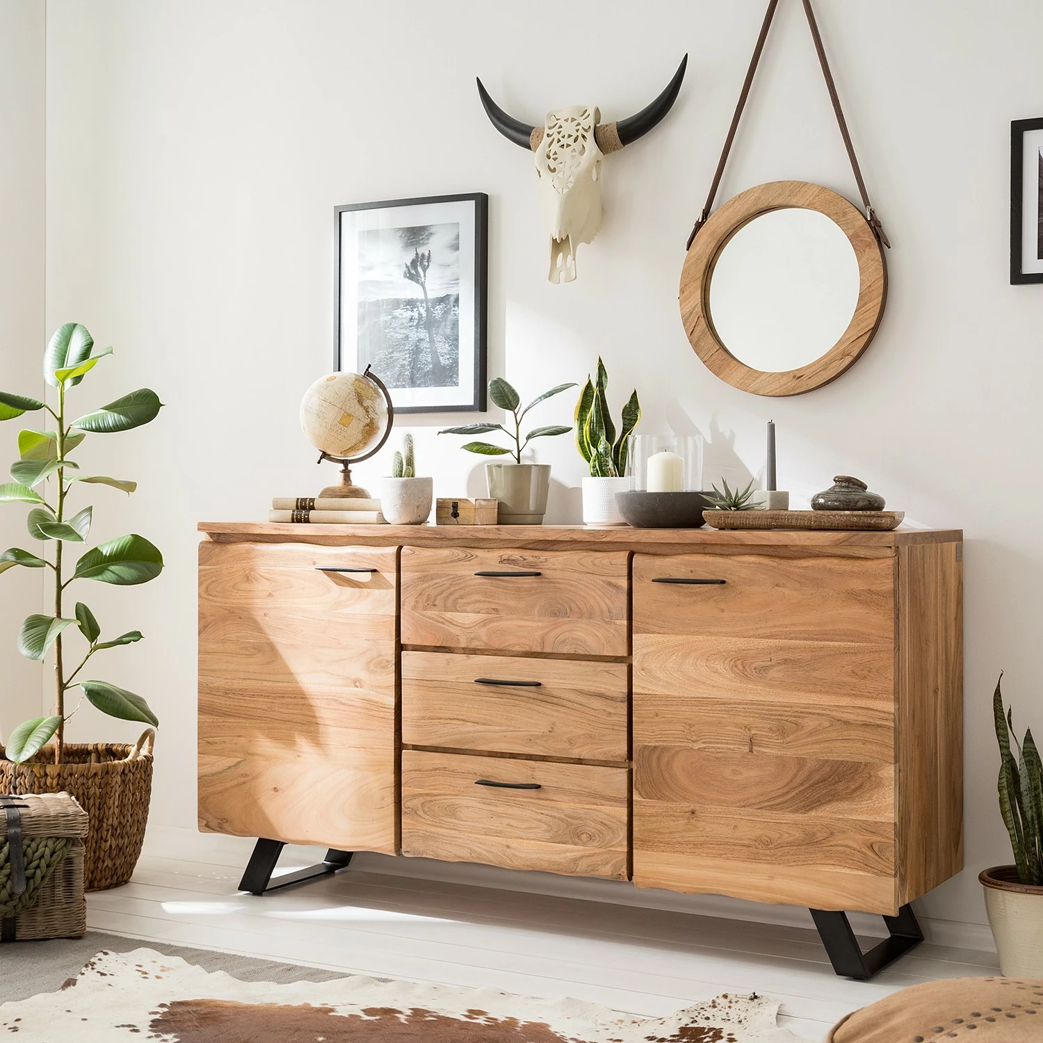 Ars Natura Sideboard Vardo - Akazie massiv / Metall - Akazie / Schwarz 4 Ars Natura Sideboard Vardo - Akazie massiv / Metall - Akazie / Schwarz – Bild 2