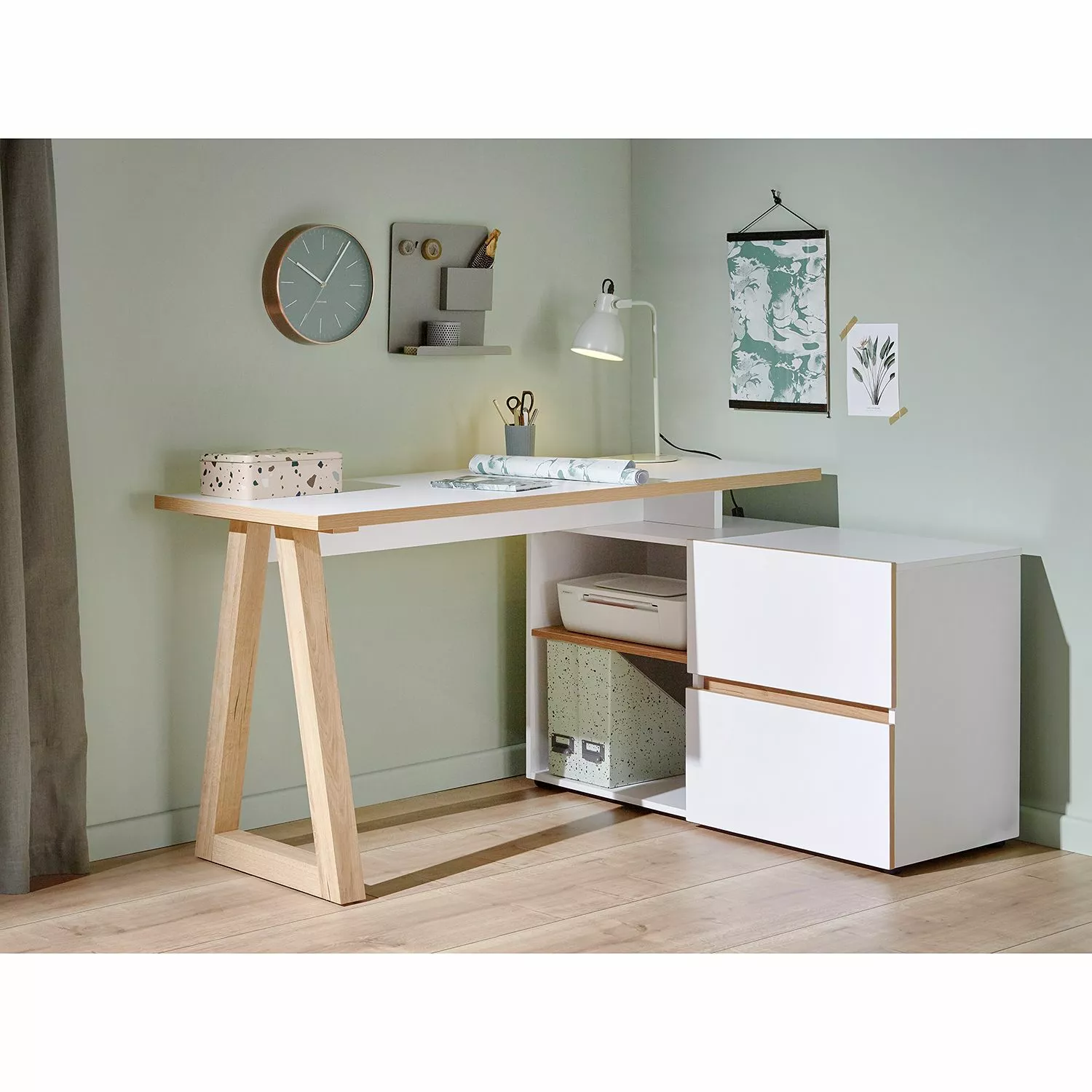 Jahnke Schreibtisch CLUB C 145 E - Weiß / Kerneiche Dekor 5 Jahnke Schreibtisch CLUB C 145 E - Weiß / Kerneiche Dekor – Bild 3