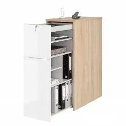 Maja Möbel Container eDJUST II - Hochglanz Weiß / Eiche Riviera Dekor -Büromöbel Verkäufe 1000170532 190423 11481600027 GALLERYIMAGES P000000001000170532