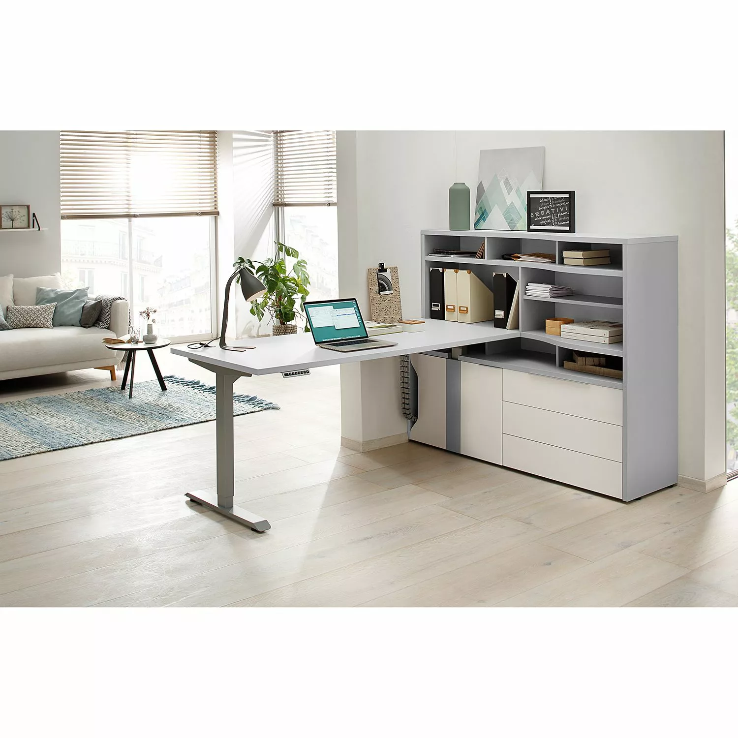 Maja Möbel Schreibtisch eDJUST I - Hellgrau / Platingrau 4 Maja Möbel Schreibtisch eDJUST I - Hellgrau / Platingrau – Bild 2
