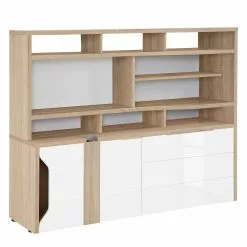 Maja Möbel Aktenregal eDJUST - Hochglanz Weiß / Eiche Sonoma Dekor - Schublade rechts