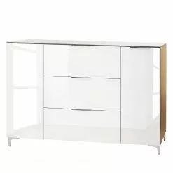 Maja Möbel Sideboard Shino IV - Glas Weiß / Eiche Riviera Dekor
