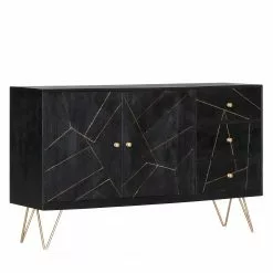 Jack & Alice Sideboard Towa - Akazie massiv / Metall - Schwarz / Gold