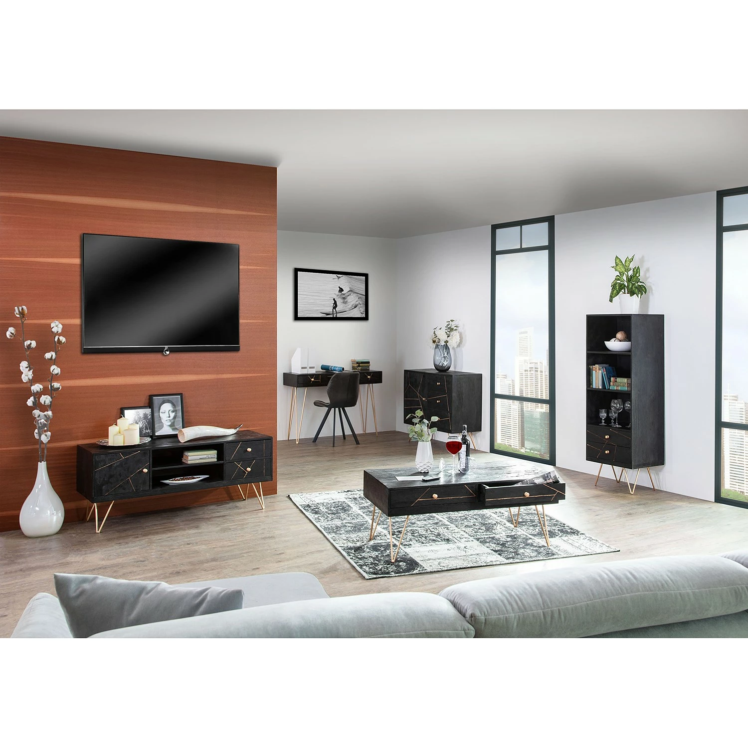 Jack & Alice Sideboard Towa - Akazie massiv / Metall - Schwarz / Gold 4 Jack & Alice Sideboard Towa - Akazie massiv / Metall - Schwarz / Gold – Bild 2