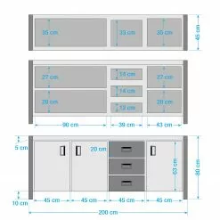 Ars manufacti Sideboard Manchester IV - Akazie massiv / Metall - Akazie / Anthrazit -Büromöbel Verkäufe 1000176686 200506 16090500001 SKETCH DETAILS P000000001000176686 sketch