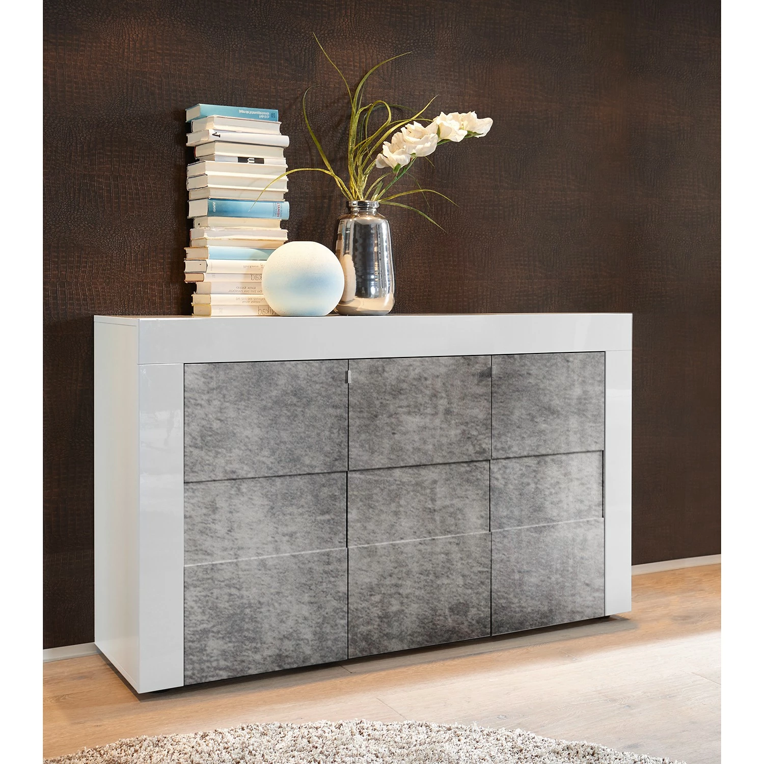LC Spa Sideboard Easy I - Hochglanz Weiß / Beton Dekor 4 LC Spa Sideboard Easy I - Hochglanz Weiß / Beton Dekor – Bild 2