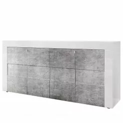 LC Spa Sideboard Easy III - Hochglanz Weiß / Beton Dekor