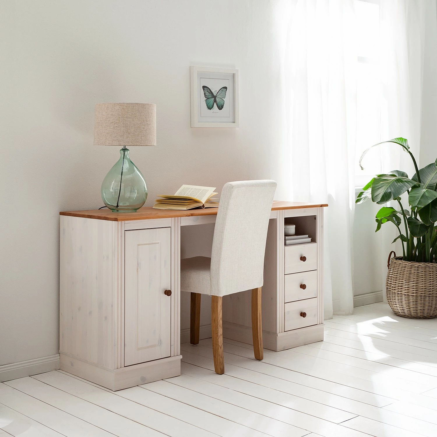 Maison Belfort Schreibtisch Lillehammer - Kiefer massiv - Kiefer Weiß / Kiefer Honig 5 Maison Belfort Schreibtisch Lillehammer - Kiefer massiv - Kiefer Weiß / Kiefer Honig – Bild 3