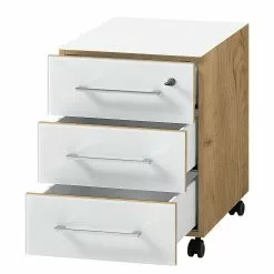 Rollcontainer Monteria - Glas - Weiß / Eiche Navarra Dekor -Büromöbel Verkäufe 1000189529 220209 12431800035 DETAILS P000000001000189529