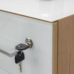 Rollcontainer Monteria - Glas - Weiß / Eiche Navarra Dekor -Büromöbel Verkäufe 1000189529 220209 12431800040 DETAILS P000000001000189529