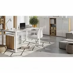 Germania Büroset Monteria I (5-teilig) - Glas - Weiß / Eiche Navarra Dekor