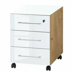 Germania Büroset Monteria V (3-teilig) - Glas - Weiß / Eiche Navarra Dekor -Büromöbel Verkäufe 1000189547 191022 12050300189 DETAILS P000000001000189547