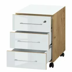 Germania Büroset Monteria V (3-teilig) - Glas - Weiß / Eiche Navarra Dekor -Büromöbel Verkäufe 1000189547 191022 12050400195 DETAILS P000000001000189547