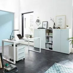 Germania Büroset Monteria I (5-teilig) - Glas - Weiß / Chrom