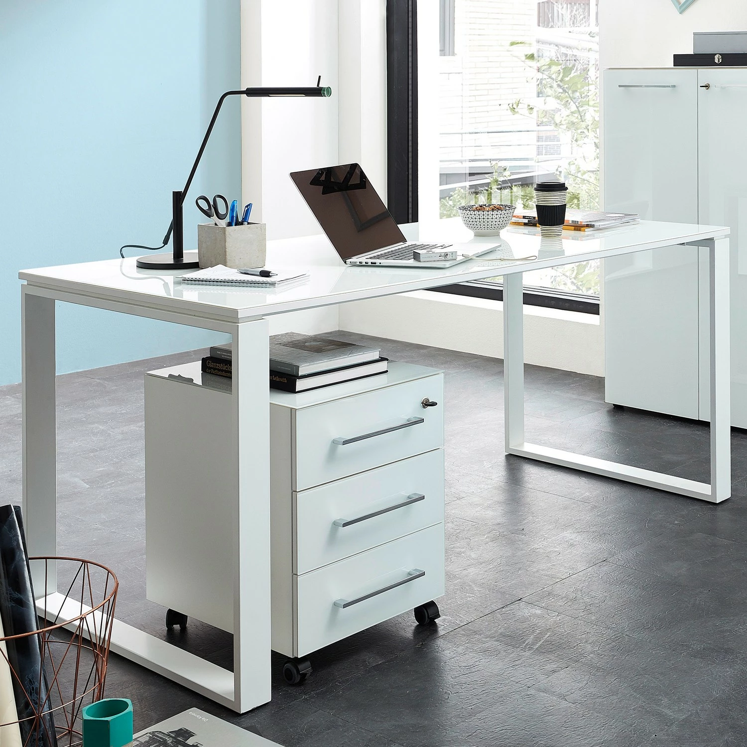 Germania Büroset Monteria II (2-teilig) - Glas - Weiß / Chrom 3 Germania Büroset Monteria II (2-teilig) - Glas - Weiß / Chrom