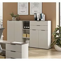 Germania Büroset Ancona (3-teilig) - Metall - Kaschmir / Nussbaum Dekor