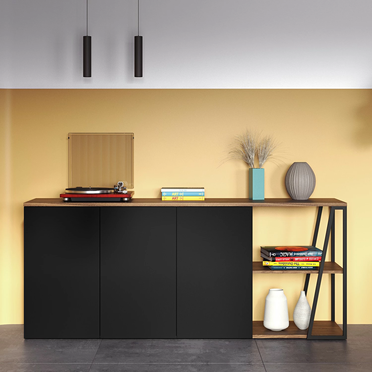 Temahome Sideboard Albi - Echtholzfurnier - Walnuss / Schwarz 4 Temahome Sideboard Albi - Echtholzfurnier - Walnuss / Schwarz – Bild 2