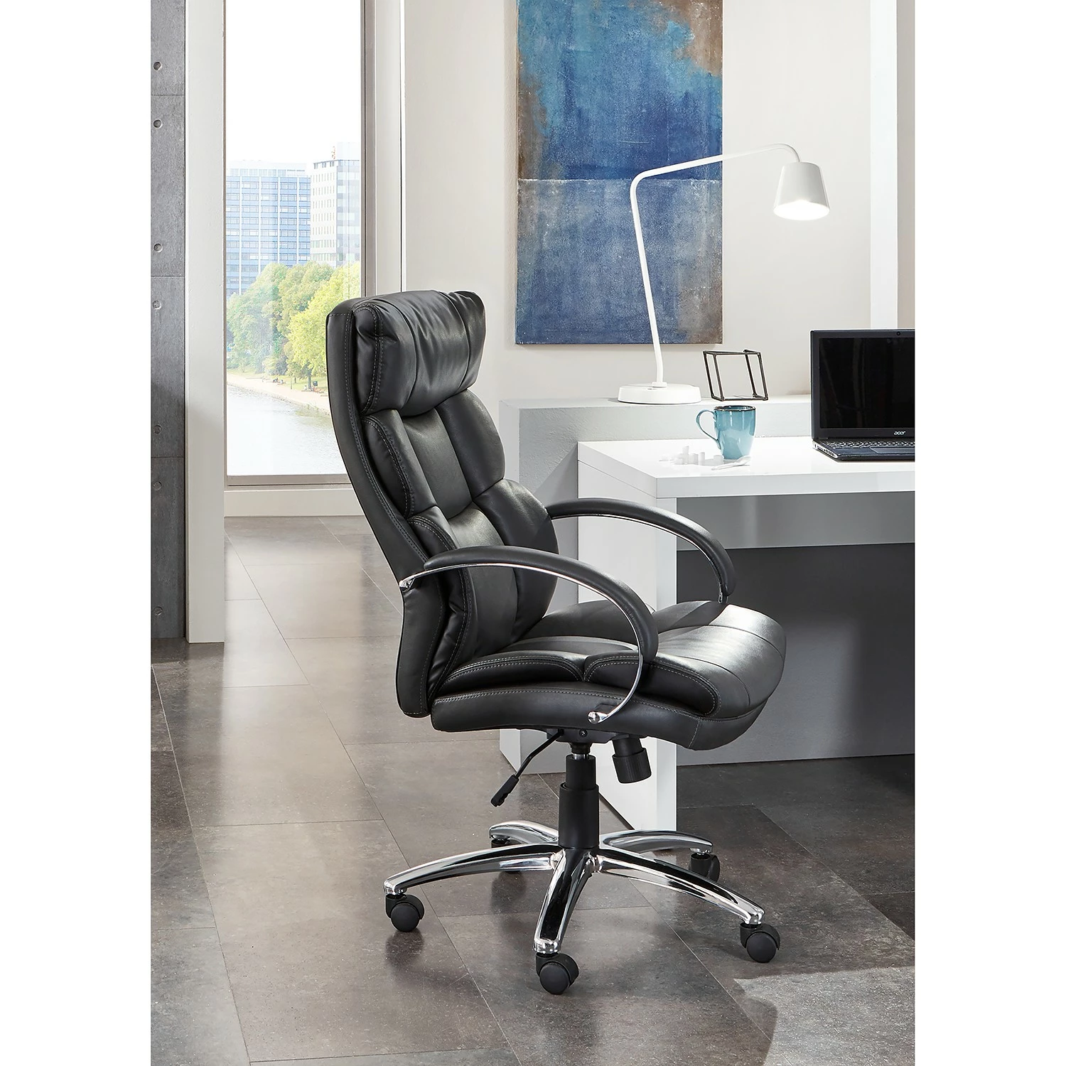 Furnitive Chefsessel Blackford XXL - Kunstleder / Metall - Grau / Chrom 4 Furnitive Chefsessel Blackford XXL - Kunstleder / Metall - Grau / Chrom – Bild 2