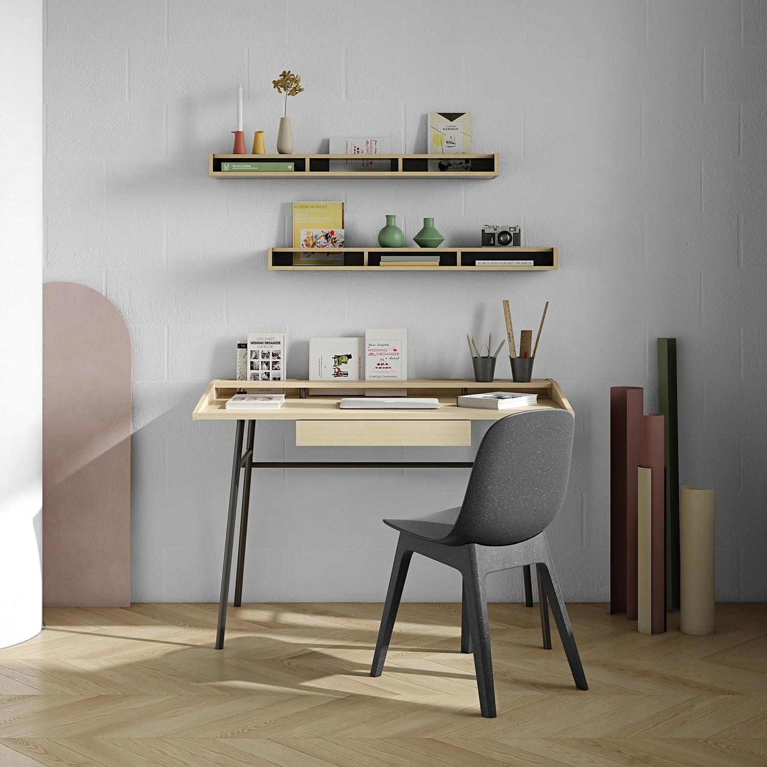 Temahome Schreibtisch Ply II - Eiche teilmassiv / Metall - Eiche Hell / Schwarz 5 Temahome Schreibtisch Ply II - Eiche teilmassiv / Metall - Eiche Hell / Schwarz – Bild 3