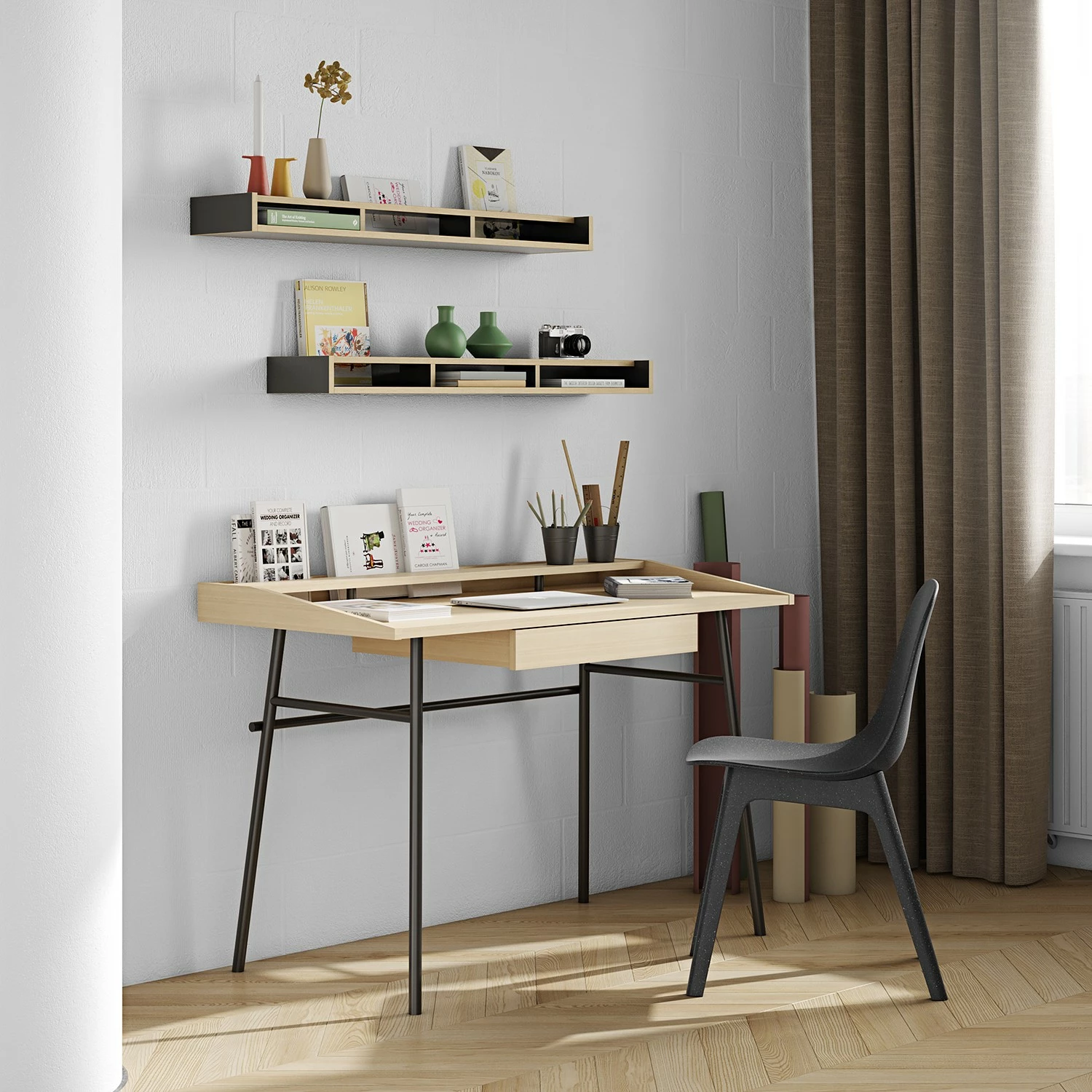 Temahome Schreibtisch Ply II - Eiche teilmassiv / Metall - Eiche Hell / Schwarz 6 Temahome Schreibtisch Ply II - Eiche teilmassiv / Metall - Eiche Hell / Schwarz – Bild 4