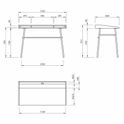 Temahome Schreibtisch Ply I - Eiche teilmassiv / Metall - Eiche Hell / Schwarz -Büromöbel Verkäufe 1000214023 200527 06052000078 SKETCH DETAILS P000000001000214023 sketch
