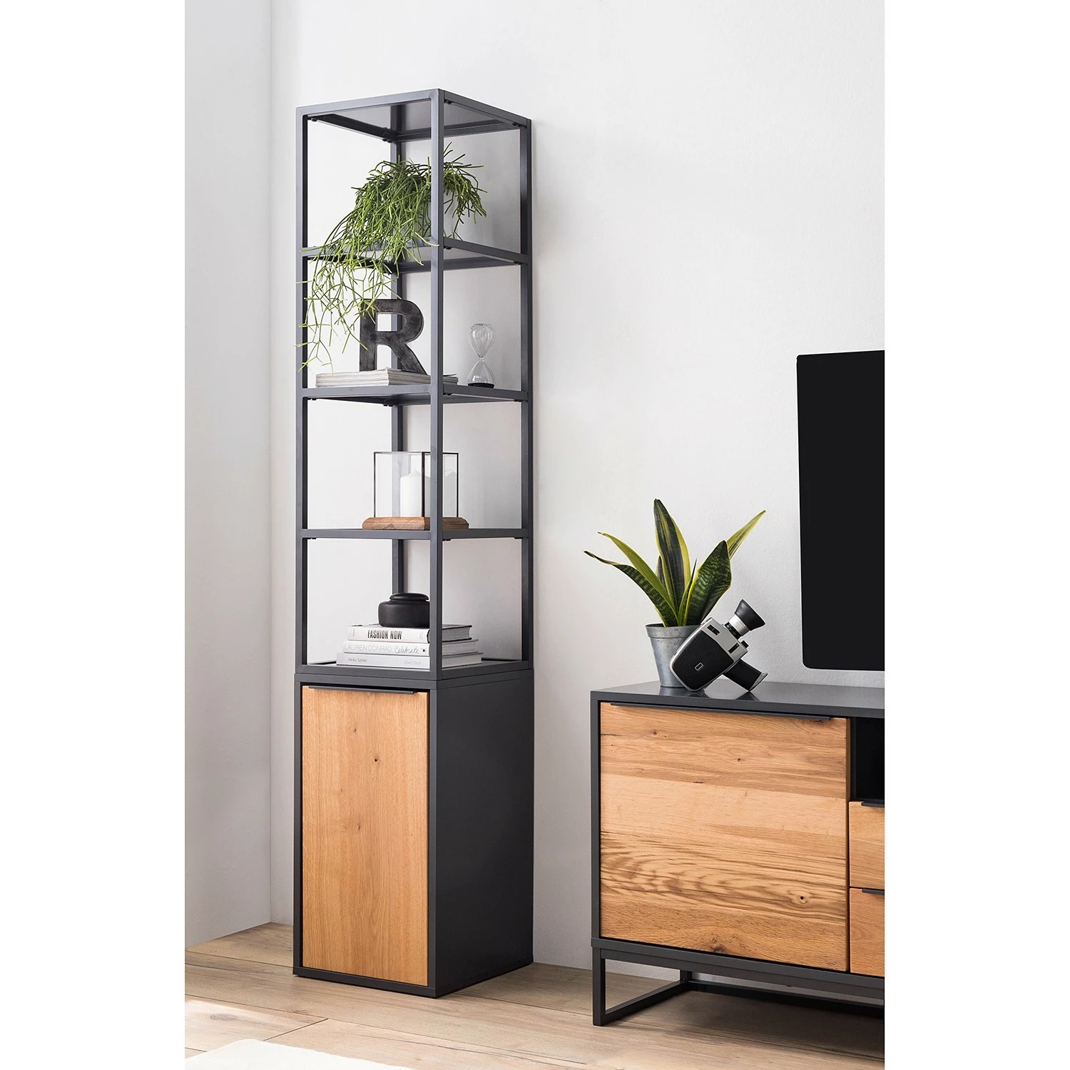 Red Living Regal Barview - Echtholzfurnier - Eiche / Anthrazit 4 Red Living Regal Barview - Echtholzfurnier - Eiche / Anthrazit – Bild 2