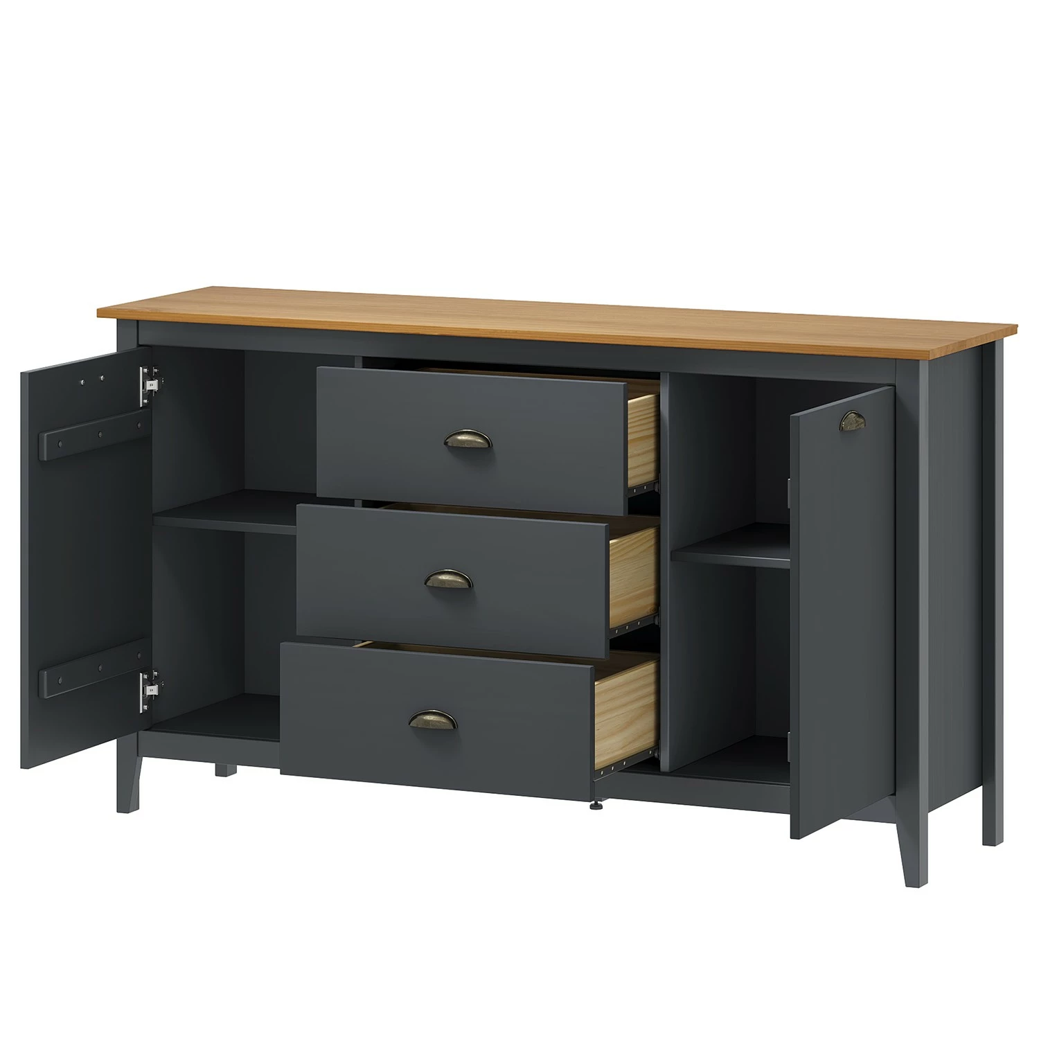 Maison Belfort Sideboard Rivery III - Kiefer massiv - Anthrazit 4 Maison Belfort Sideboard Rivery III - Kiefer massiv - Anthrazit – Bild 2