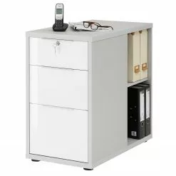 Maja Möbel Container eDJUST III - Platingrau / Weiß Spiegelglanz -Büromöbel Verkäufe 1000220607 200824 06315700129 DETAILS P000000001000220607