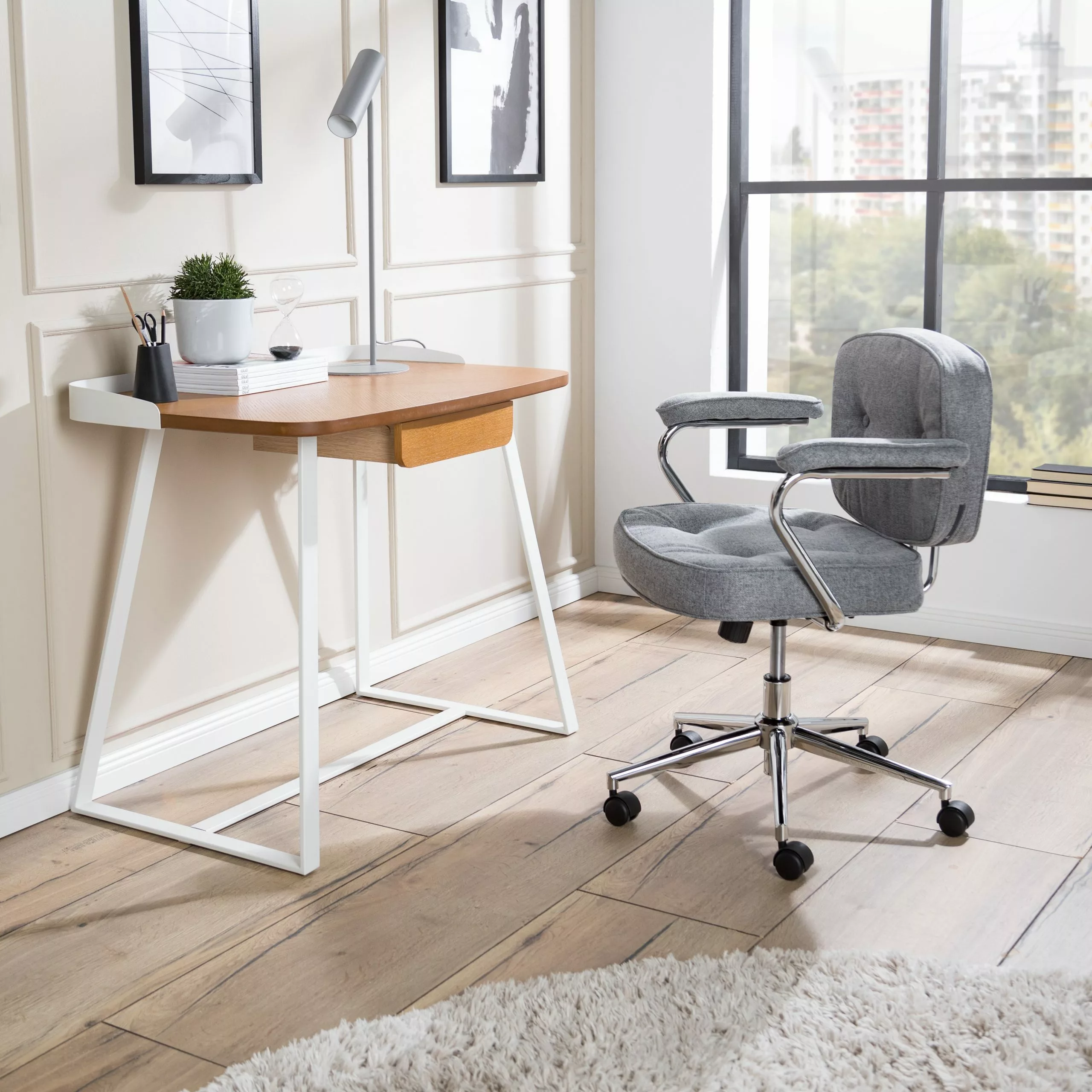 Furnitive Bürostuhl Orlu II - Webstoff / Eisen - Hellgrau / Chrom 4 Furnitive Bürostuhl Orlu II - Webstoff / Eisen - Hellgrau / Chrom – Bild 2