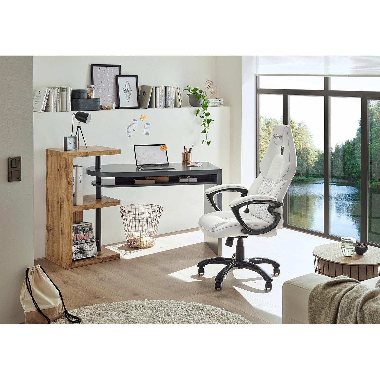 Furnitive Eckschreibtisch Engelhard - (Schwenkbar) - Eiche Dekor / Grau 4 Furnitive Eckschreibtisch Engelhard - (Schwenkbar) - Eiche Dekor / Grau – Bild 2