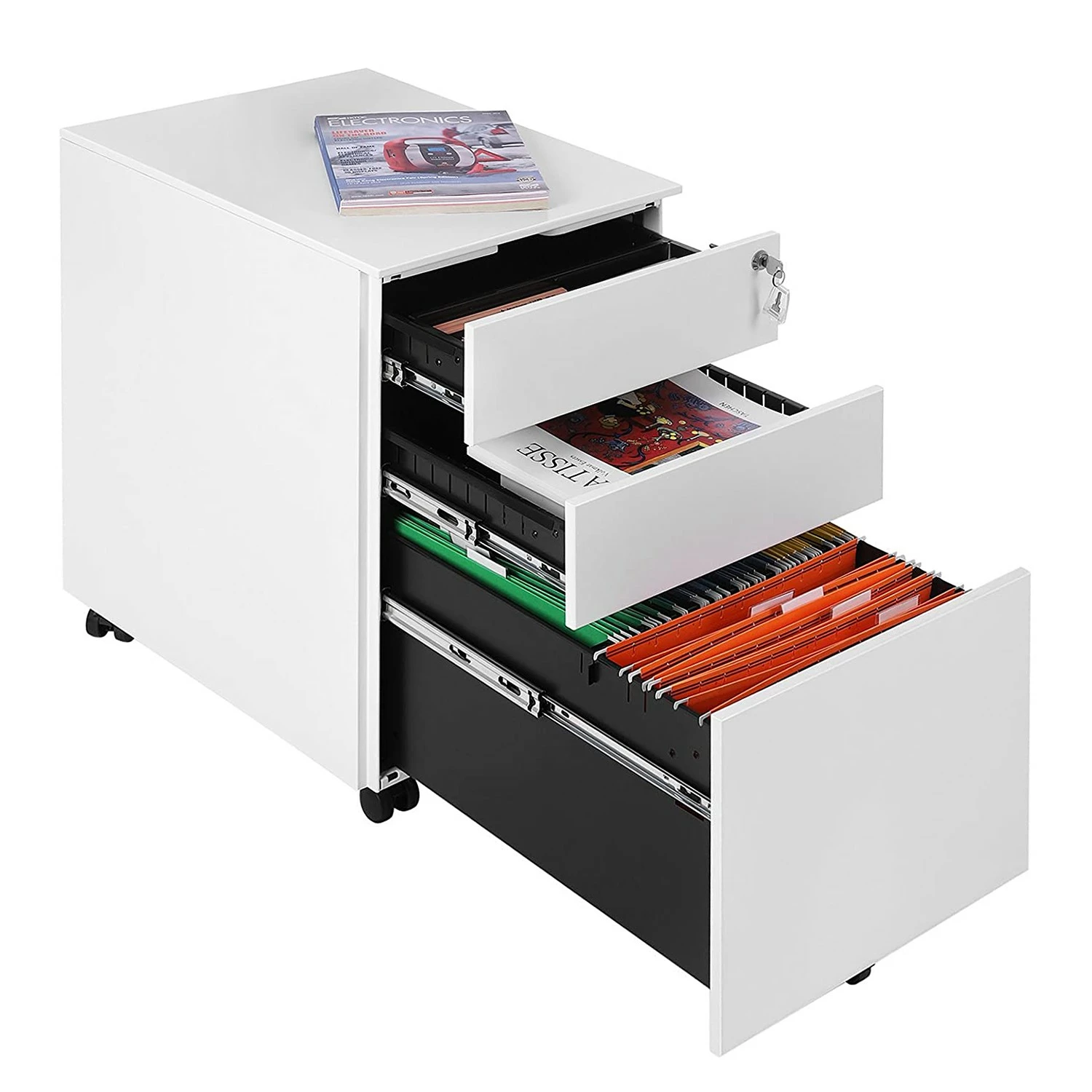 Loftscape Rollcontainer Le Ray - Stahl - Weiß / Schwarz 4 Loftscape Rollcontainer Le Ray - Stahl - Weiß / Schwarz – Bild 2