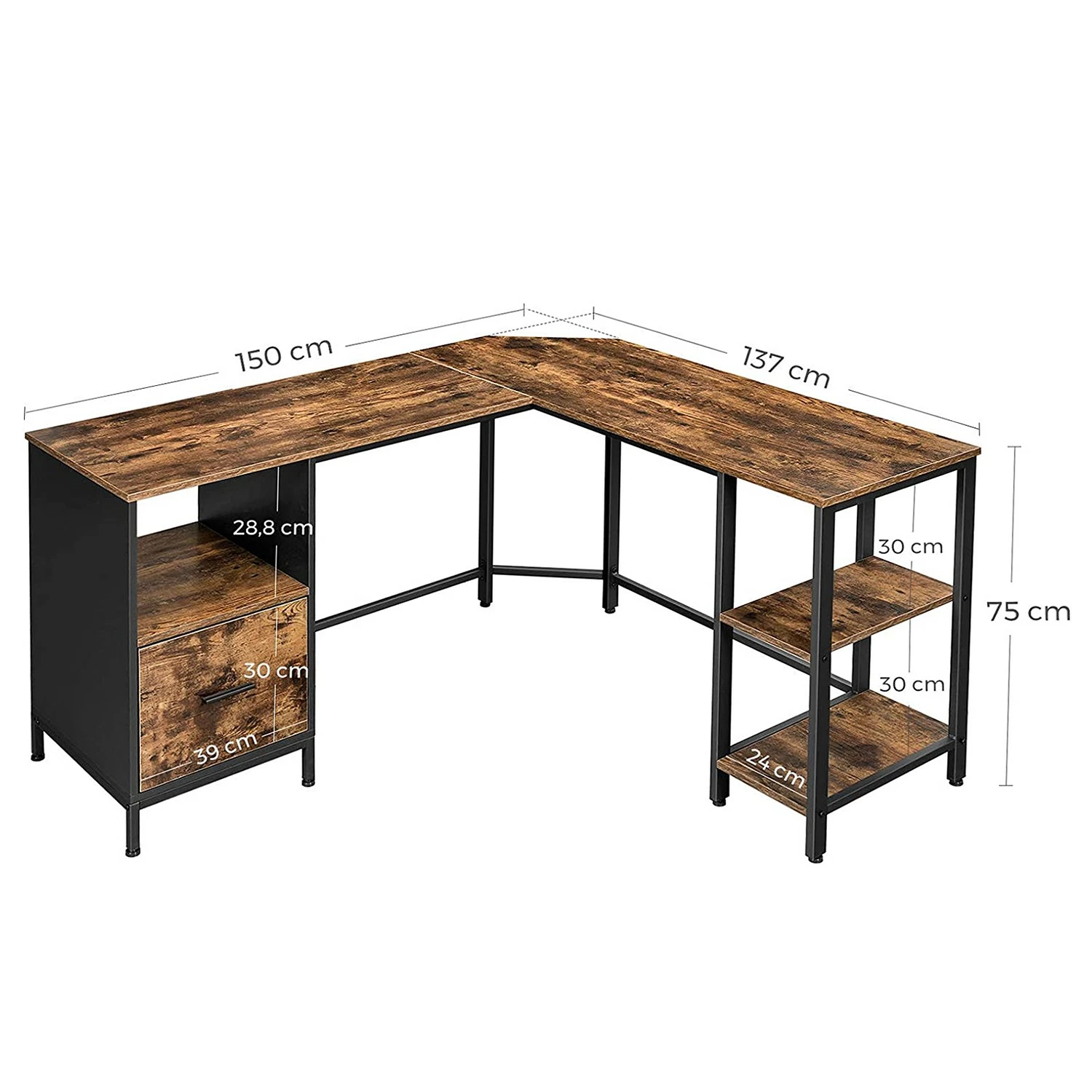 Red Living Eckschreibtisch Buxy III - Eiche Rustikal Dekor / Schwarz 8 Red Living Eckschreibtisch Buxy III - Eiche Rustikal Dekor / Schwarz – Bild 6