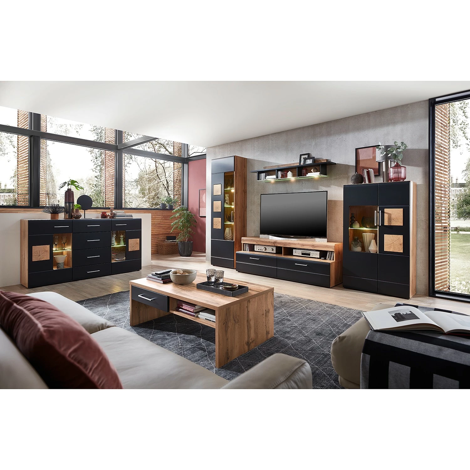 Loftscape Sideboard Belloc - Inkl. Beleuchtung - Matt Schwarz / Eiche Dekor 5 Loftscape Sideboard Belloc - Inkl. Beleuchtung - Matt Schwarz / Eiche Dekor – Bild 3