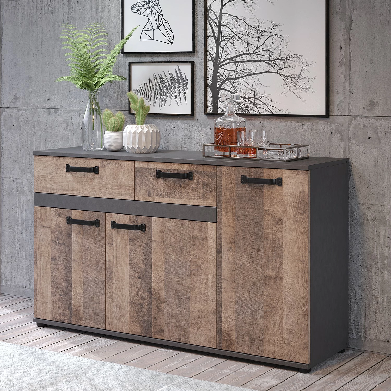Trendteam Sideboard Stripe - Altholz Dekor / Grau 4 Trendteam Sideboard Stripe - Altholz Dekor / Grau – Bild 2