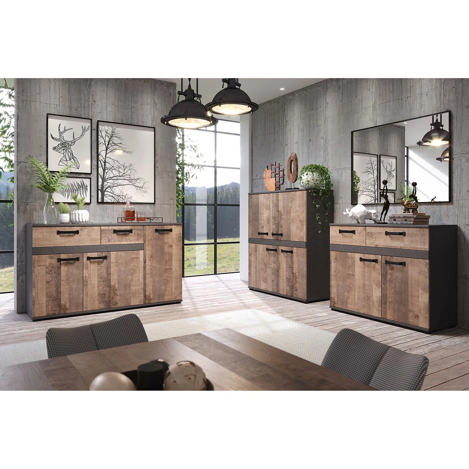 Trendteam Sideboard Stripe - Altholz Dekor / Grau 7 Trendteam Sideboard Stripe - Altholz Dekor / Grau – Bild 5