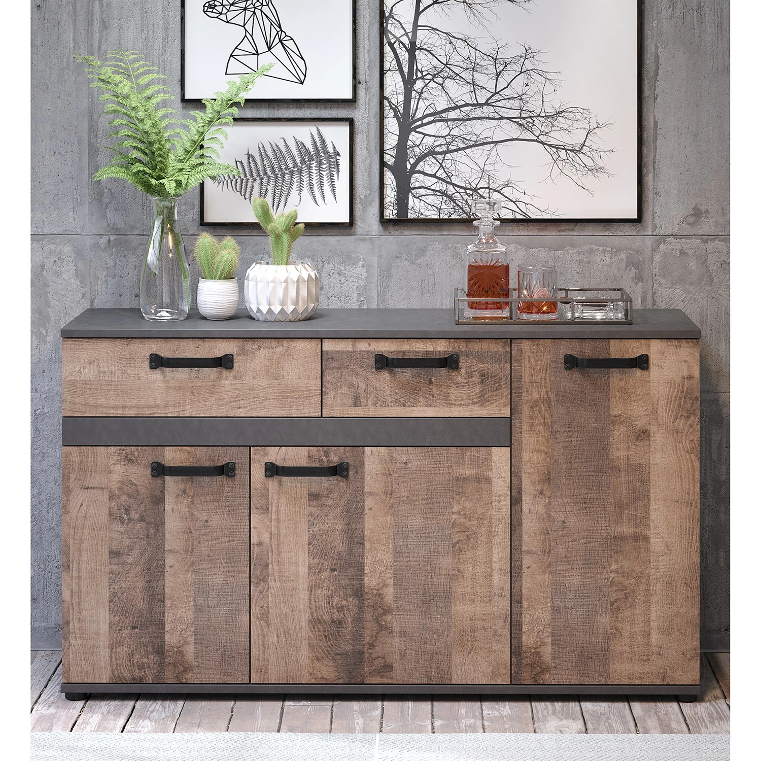 Trendteam Sideboard Stripe - Altholz Dekor / Grau 8 Trendteam Sideboard Stripe - Altholz Dekor / Grau – Bild 6