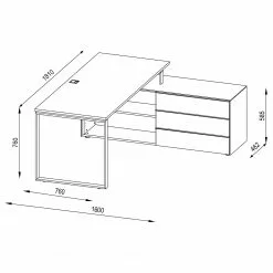 Maja Möbel Eckschreibtisch YOLO - Anthrazit / Eiche Dekor -Büromöbel Verkäufe 1000269001 210610 16245100075 SKETCH DETAILS P000000001000269001 sketch