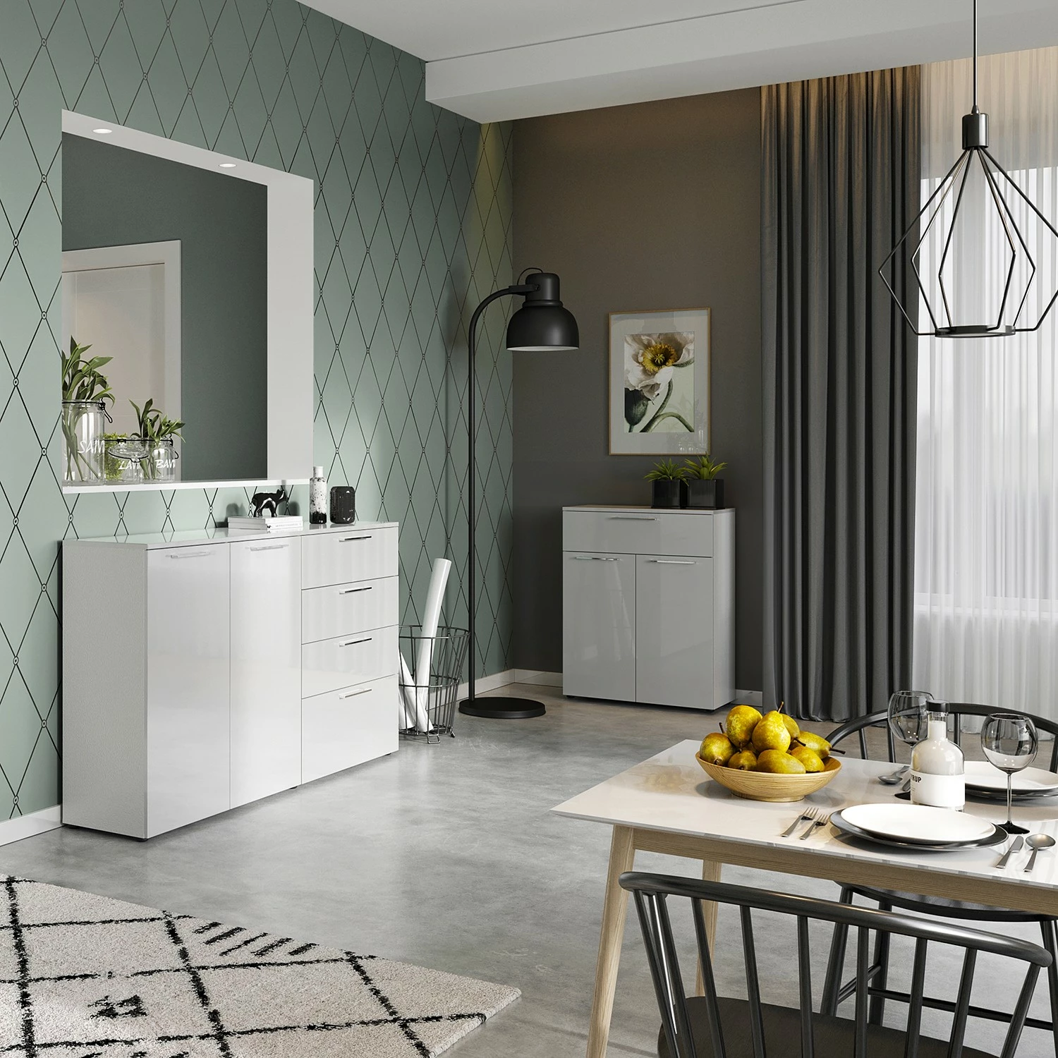 Germania Sideboard Sunnyvale - Hochglanz Weiß / Matt Weiß - Breite: 186 cm 4 Germania Sideboard Sunnyvale - Hochglanz Weiß / Matt Weiß - Breite: 186 cm – Bild 2