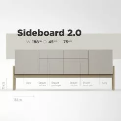 Studio Copenhagen Sideboard Cooby II - Muschelweiß / Eiche Hell -Büromöbel Verkäufe 1000276948 211111 1449030000504 SKETCH DETAILS P000000001000276948 sketch