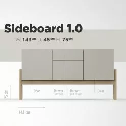 Studio Copenhagen Sideboard Cooby I - Muschelweiß / Eiche Hell -Büromöbel Verkäufe 1000276966 211111 1449030000505 SKETCH DETAILS P000000001000276966 sketch