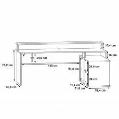 Fredriks Eckschreibtisch Trent - (mit Beleuchtung) Matt Schwarz -Büromöbel Verkäufe 1000280718 210813 08160200443 SKETCH DETAILS P000000001000280718 sketch