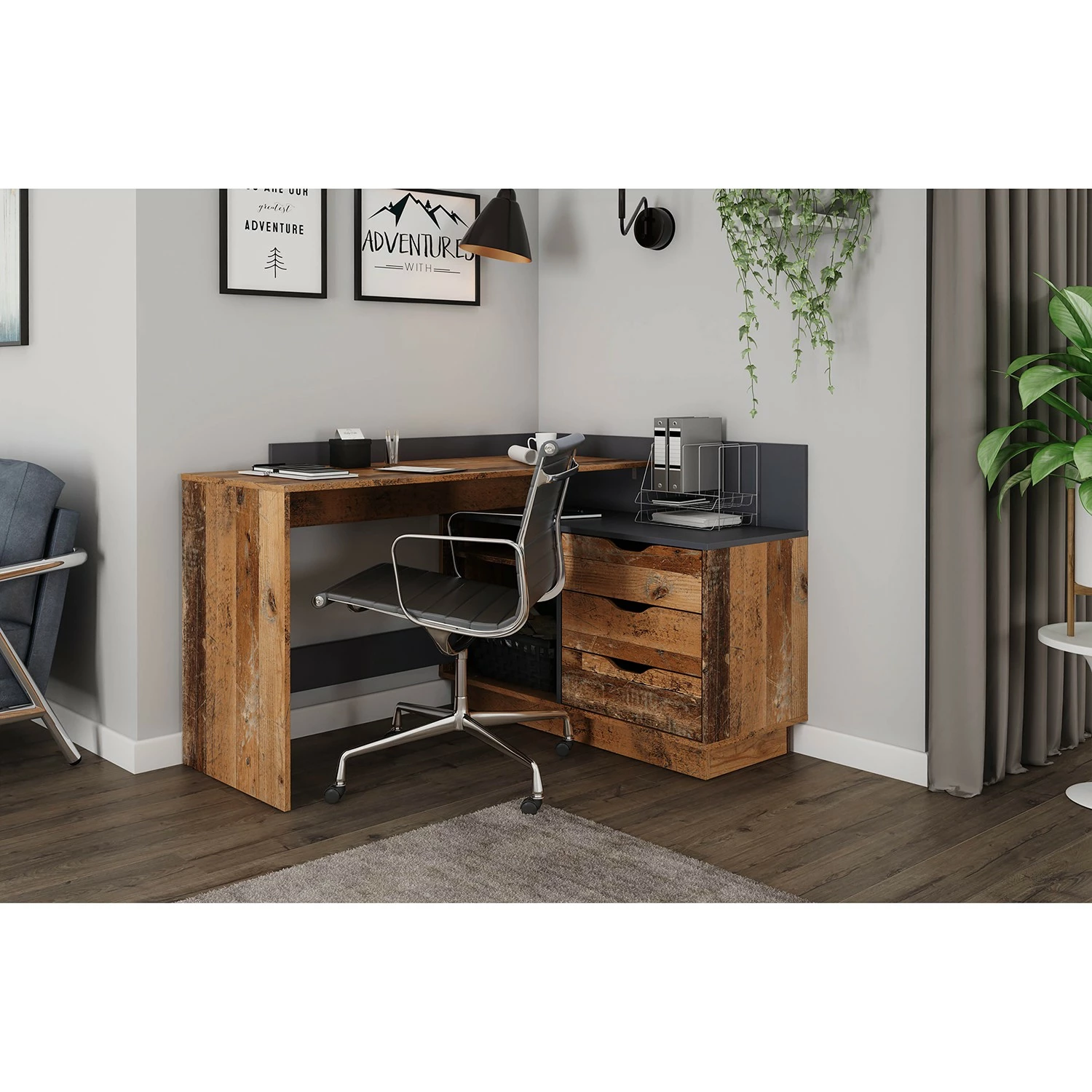 Fredriks Eckschreibtisch Vernie - Altholz Dekor 4 Fredriks Eckschreibtisch Vernie - Altholz Dekor – Bild 2