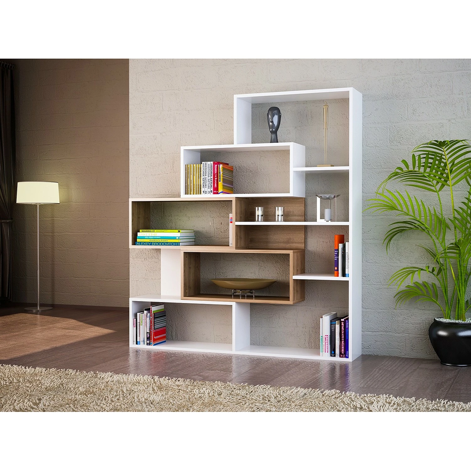 Loftscape Regal Mertyn - Weiß / Walnuss Hell Dekor 4 Loftscape Regal Mertyn - Weiß / Walnuss Hell Dekor – Bild 2