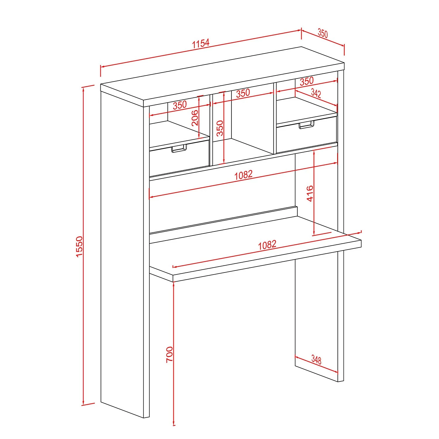 Fredriks Regal-Schreibtischkombination Mernda - Wabenplatte - Weiß 5 Fredriks Regal-Schreibtischkombination Mernda - Wabenplatte - Weiß – Bild 3
