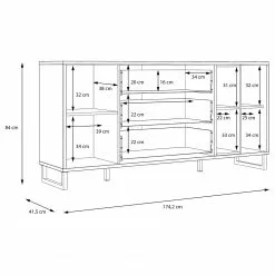 Loftscape Sideboard Mazzo - Schwarz / Eiche Artisan Dekor -Büromöbel Verkäufe 1000285799 210819 12212500050 SKETCH DETAILS P000000001000285799 sketch