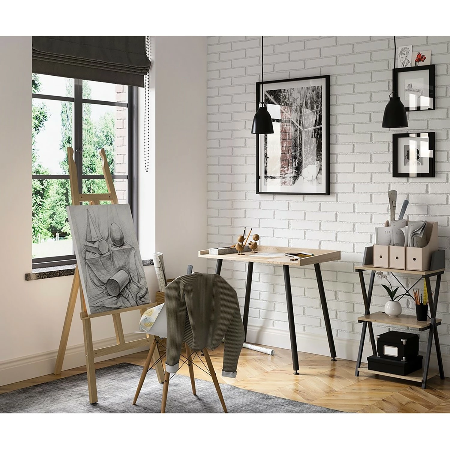 FLHF Schreibtisch Fey - Eiche Dekor / Schwarz 4 FLHF Schreibtisch Fey - Eiche Dekor / Schwarz – Bild 2