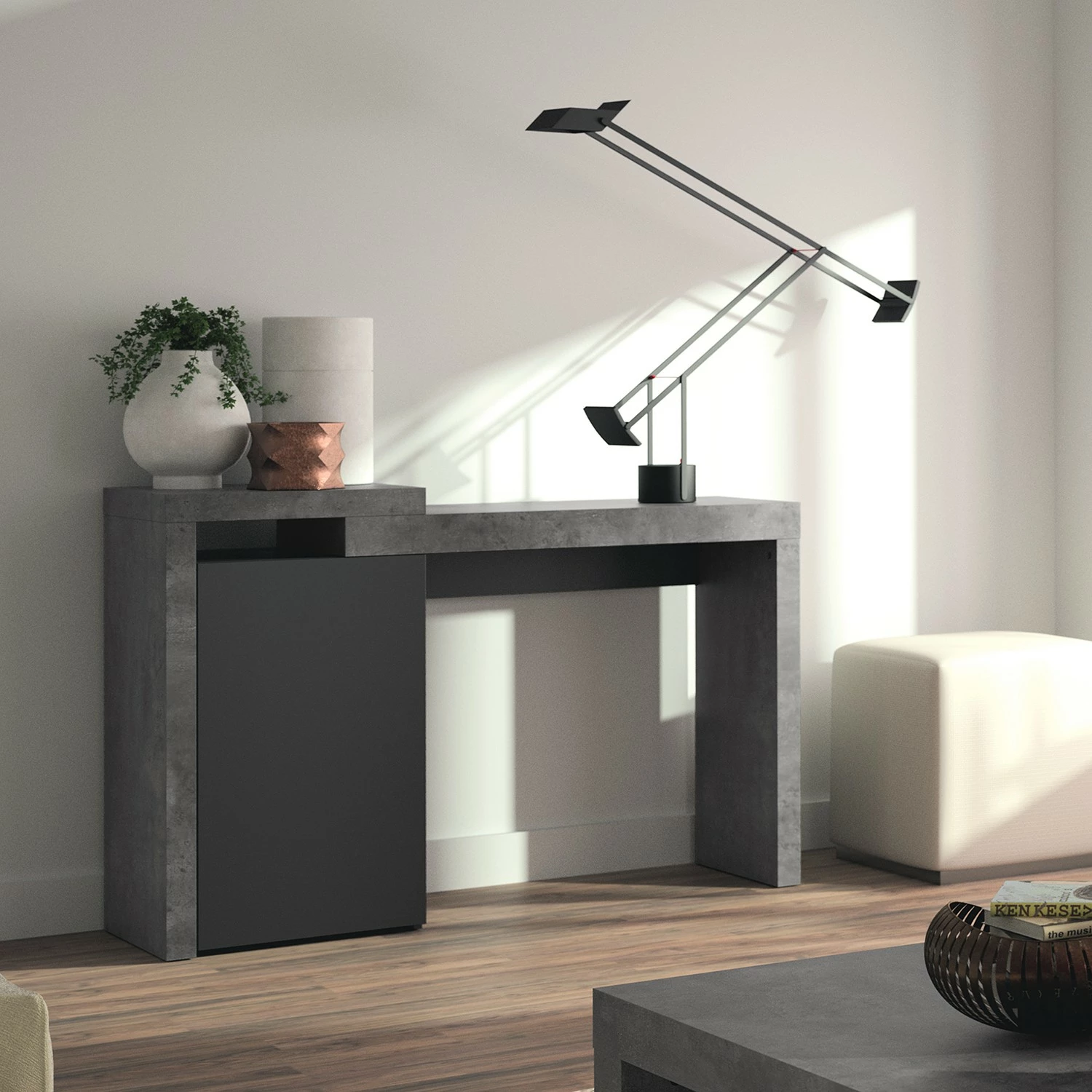 Temahome Schreibtisch Detroit - Wabenplatte - Beton Dekor / Schwarz 4 Temahome Schreibtisch Detroit - Wabenplatte - Beton Dekor / Schwarz – Bild 2