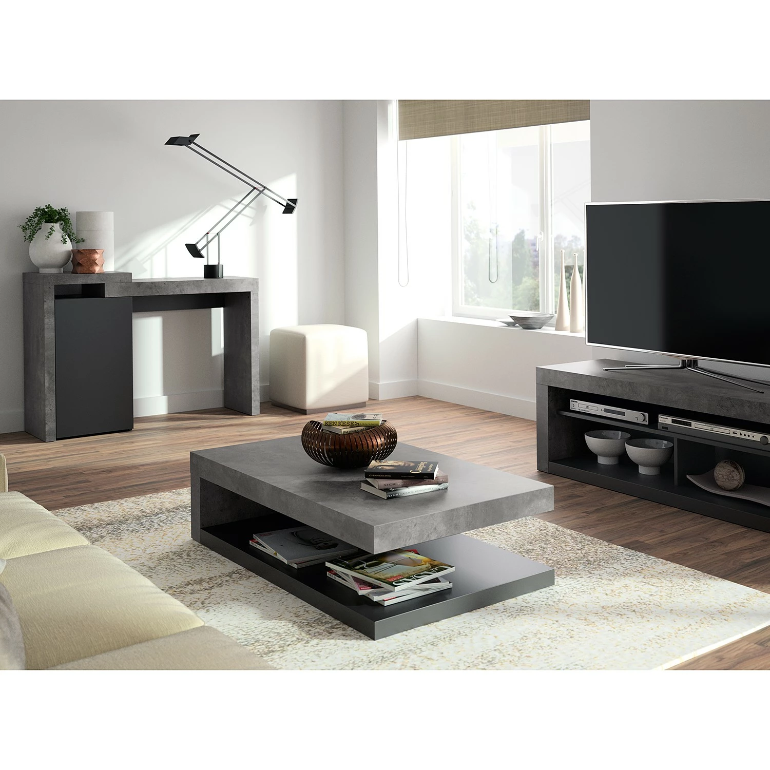 Temahome Schreibtisch Detroit - Wabenplatte - Beton Dekor / Schwarz 5 Temahome Schreibtisch Detroit - Wabenplatte - Beton Dekor / Schwarz – Bild 3