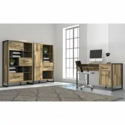 Ars manufacti Büroset Voru (3-teilig) - Eiche Stirling Dekor / Dunkelgrau