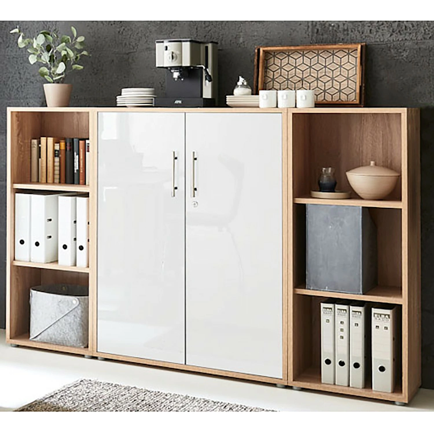 Furnitive Aktenschrank Avin I - Eiche Sonoma Dekor / Hochglanz Weiß 3 Furnitive Aktenschrank Avin I - Eiche Sonoma Dekor / Hochglanz Weiß